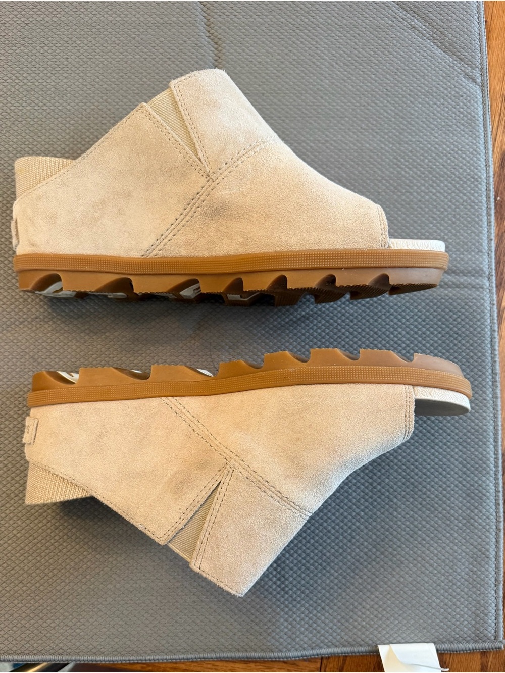 Sorel Beige Suede Wedge Slide Sandals